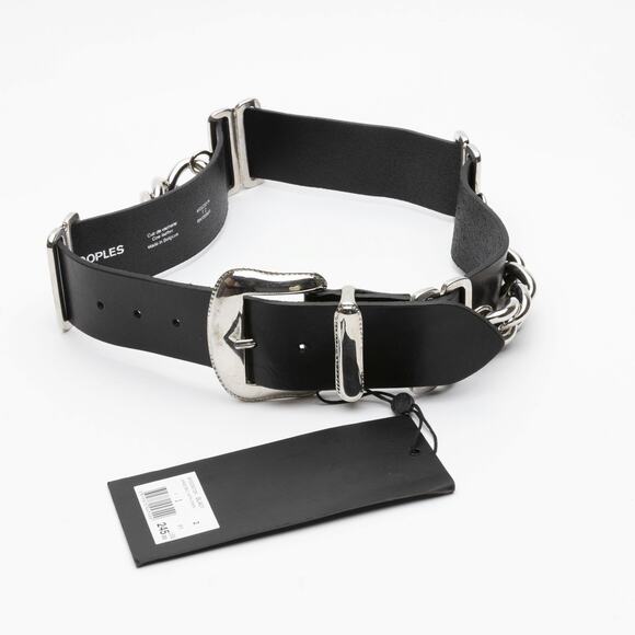 The Kooples Women Large Leather & Chain Belt Black Size 2 display picture 2